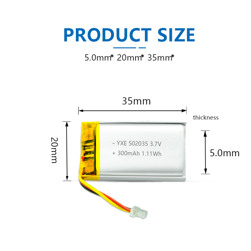 3.7 V Li-ion Battery 502035-300mah
